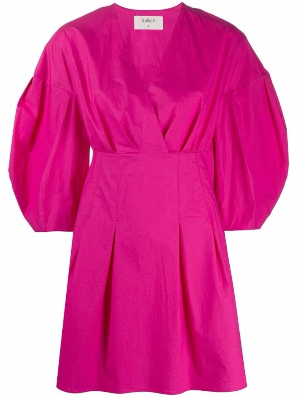 ba&sh Broadway Balloon Sleeve Dress Fuchsia Pink Stretch Cotton Mini Resort Sz S